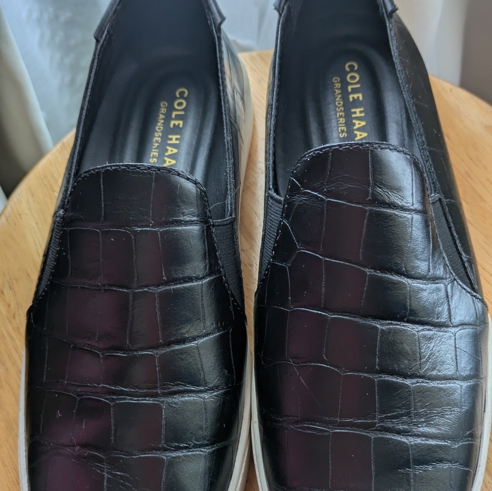 Cole Haan GrandSeries Croc-Embossed Leather Black Slip-On Sneakers